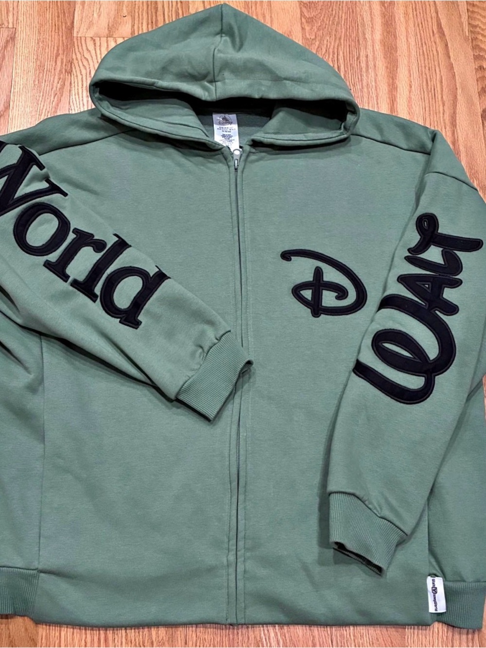 Disney Olive Green Hooded Zip-Up Jacket with Black Lettering